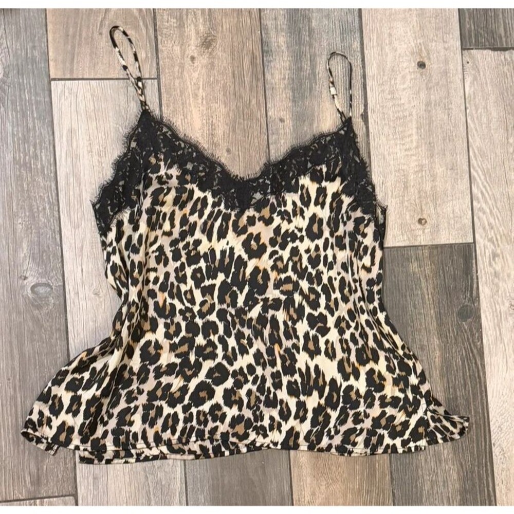 Y2k Silky Leopard Print Lace Trim Tank